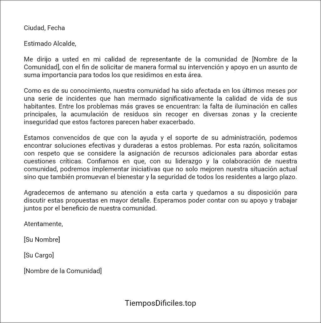 como redactar una carta dirigida al alcalde para solicitar ayuda 