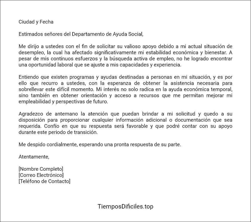 plantilla de carta para pedir ayuda por desempleo