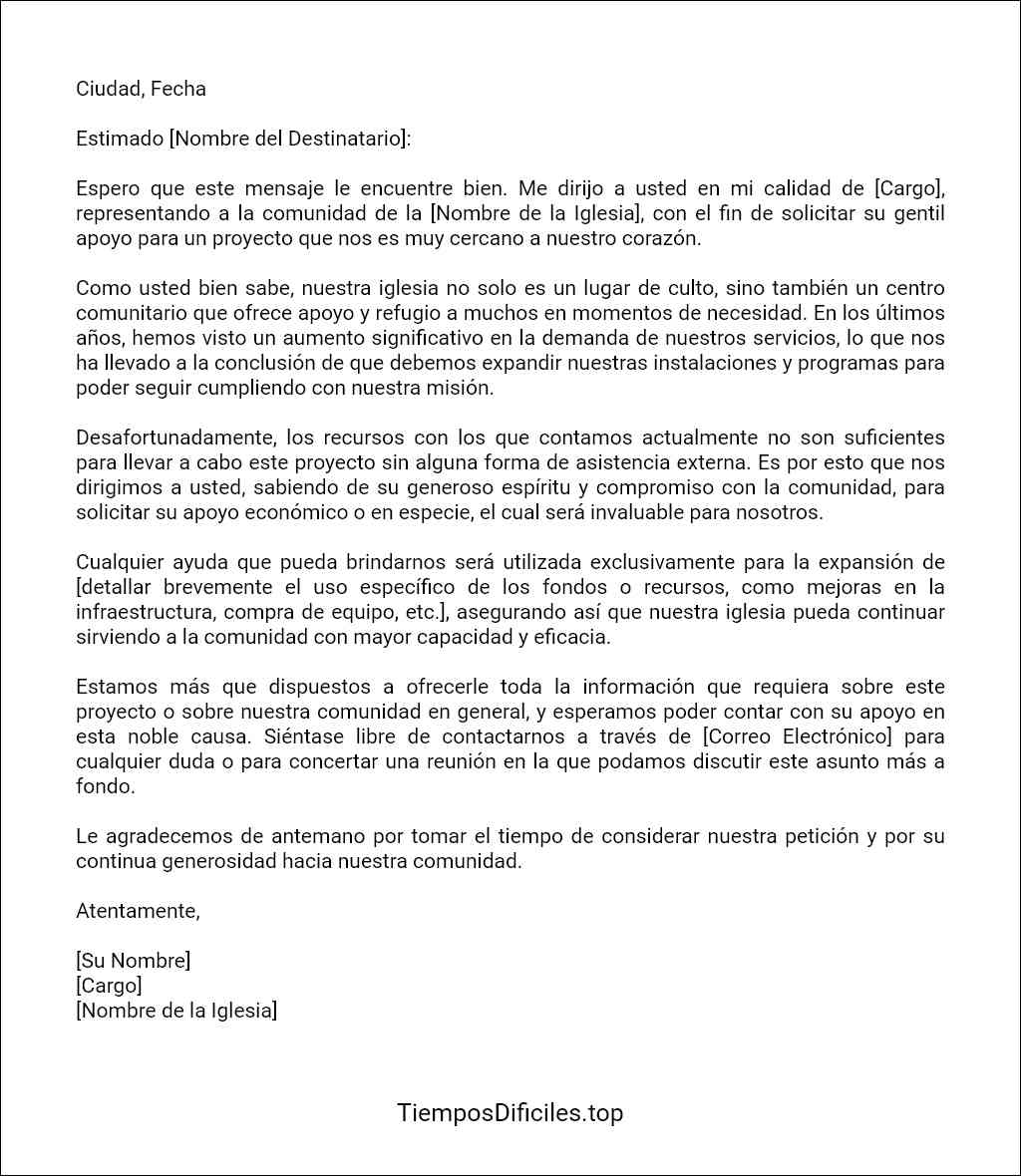 carta para solicitar ayuda para una iglesia ejemplos