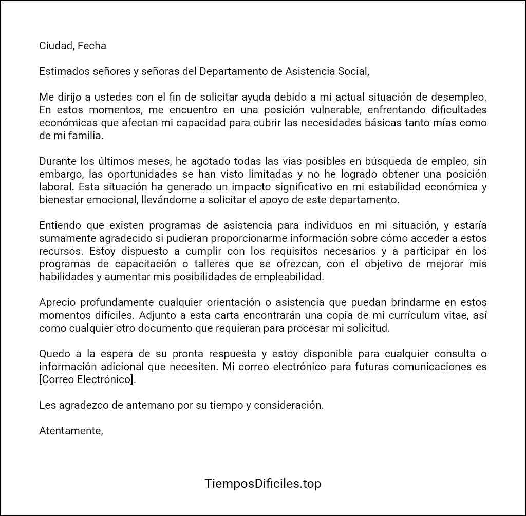 carta para pedir ayuda por desempleo modelo