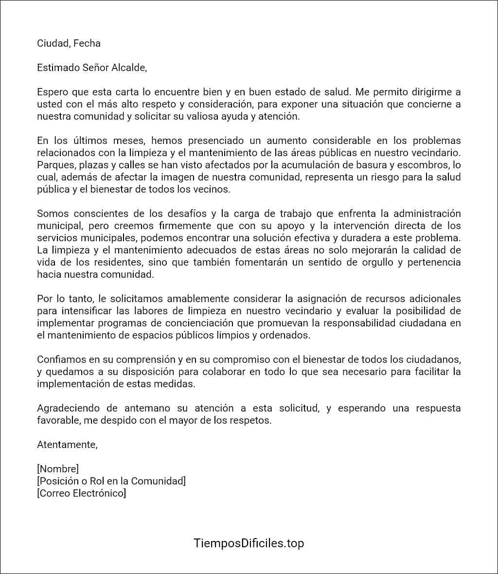 como elaborar una carta dirigida al alcalde para solicitar ayuda 