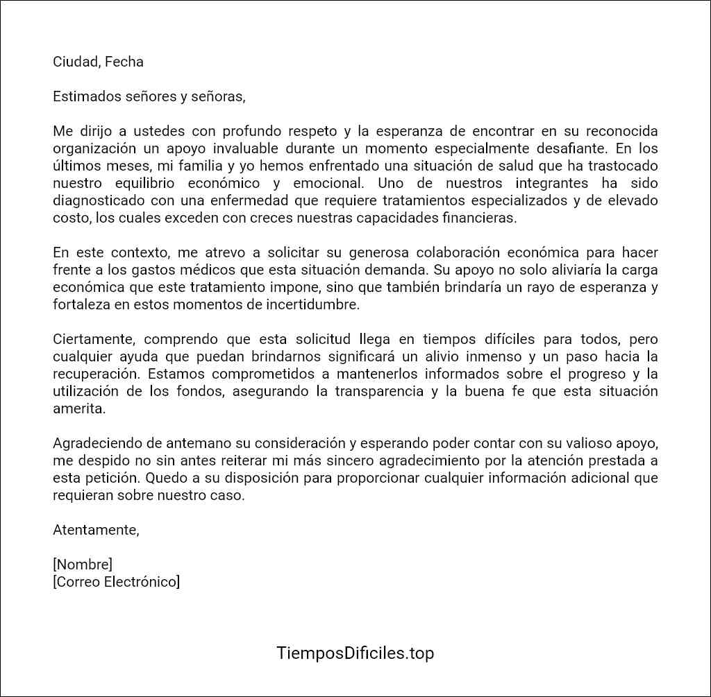 carta para pedir ayuda económica por enfermedad plantilla