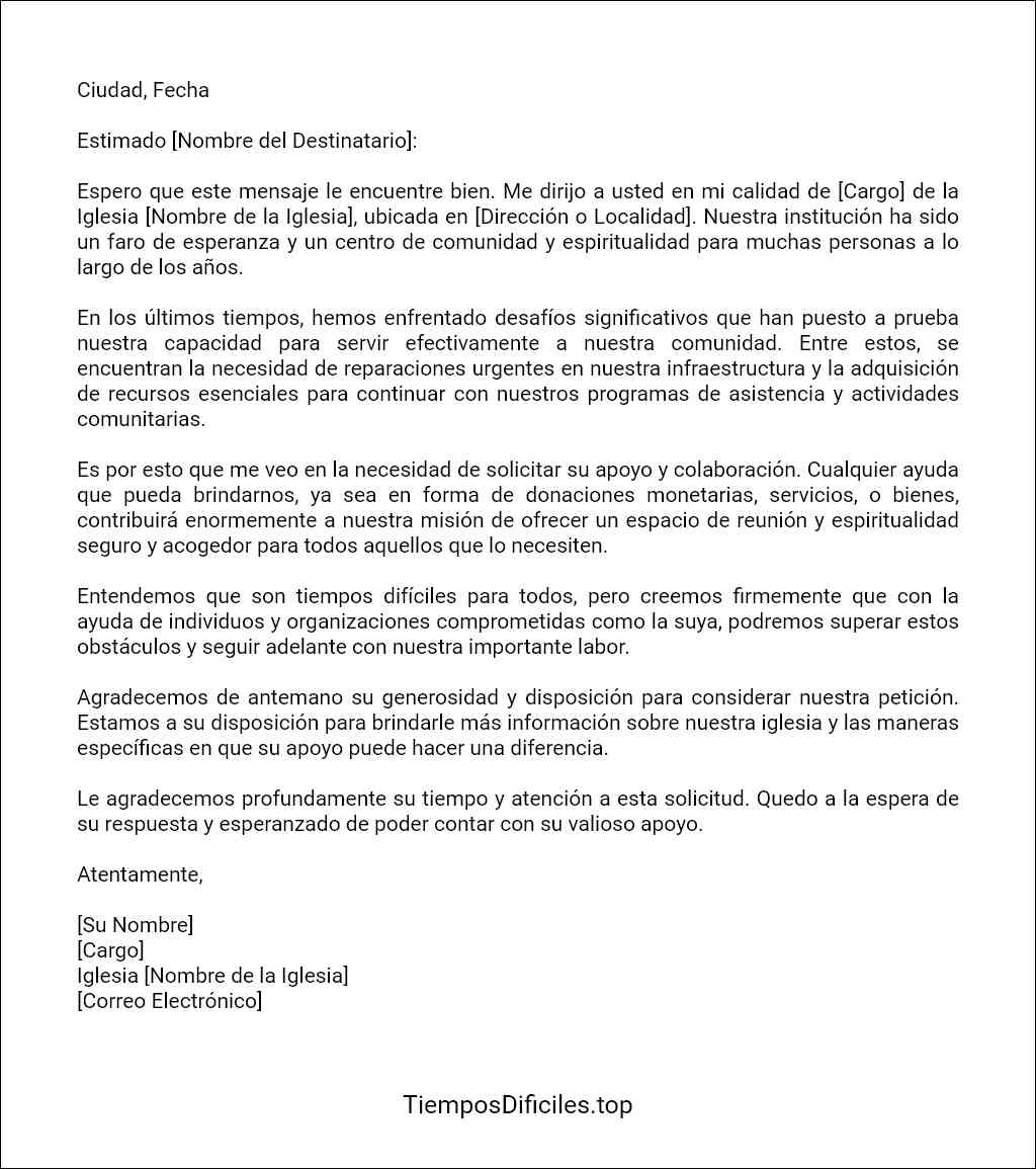 ejemplo de carta para solicitar ayuda para una iglesia 