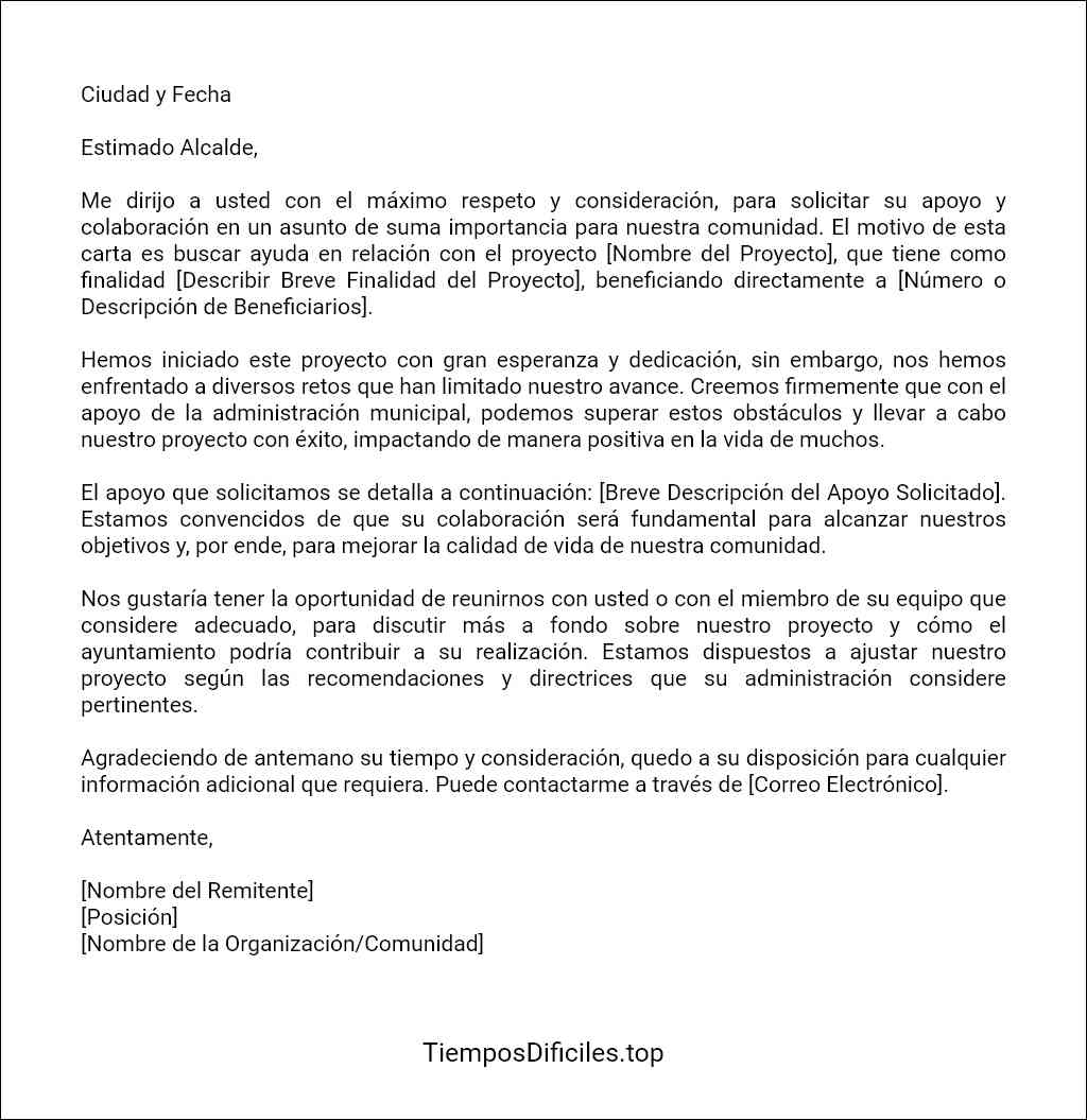 carta dirigida al alcalde para solicitar ayuda formato