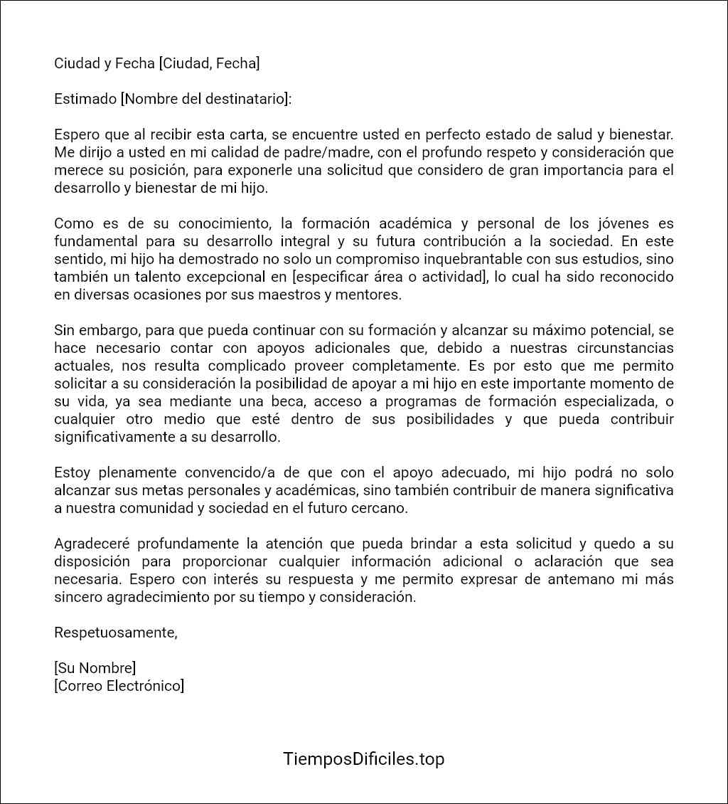 carta para pedir apoyo para mi hijo ejemplos